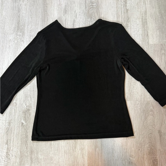 Y2K Black Ruched Front V-Neck Long Sleeve Top | Stretchy Basic Chic Size Small - Picture 2 of 4